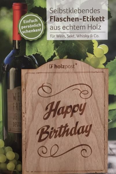 Etikett aus Holz "Happy Birthday"