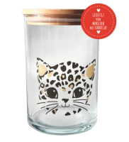 Vorratsglas Katze Leoprint mit Holzdeckel